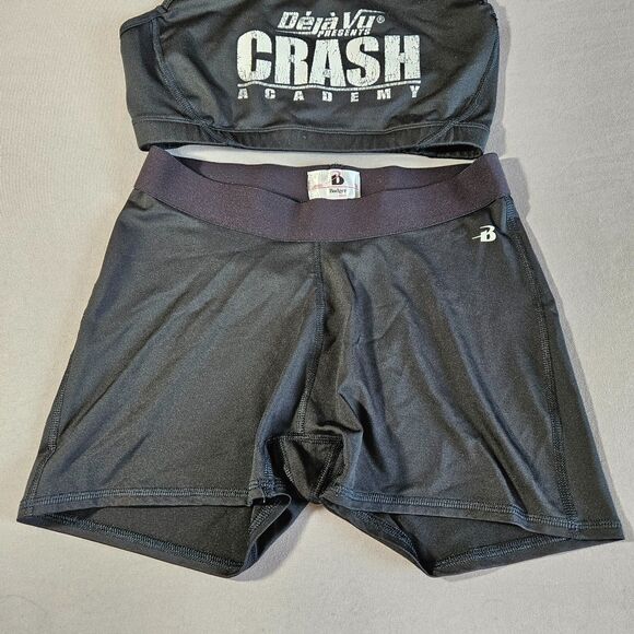 Badger Sport Women Bra & Boy Shorts Set Size M Black Activewear Gym Logo Stretch - Picture 16 of 16